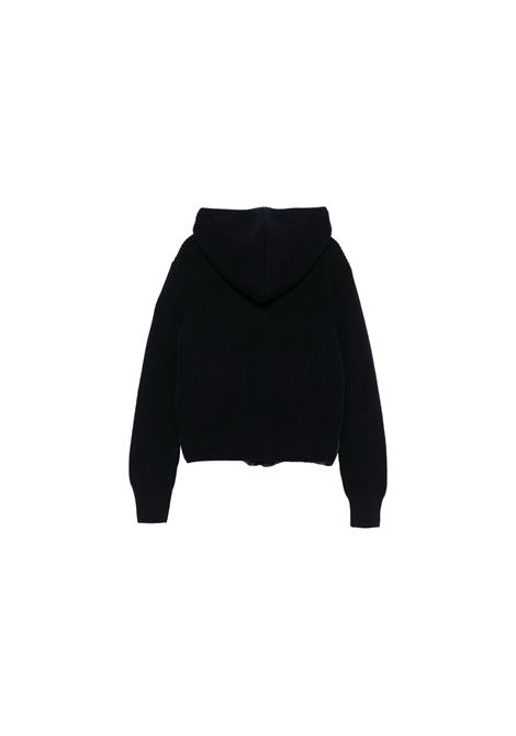 MONCLER ENFANT Cardigan Imbottito In Maglia Blu Con Zip E Cappuccio - MONCLER ENFANT