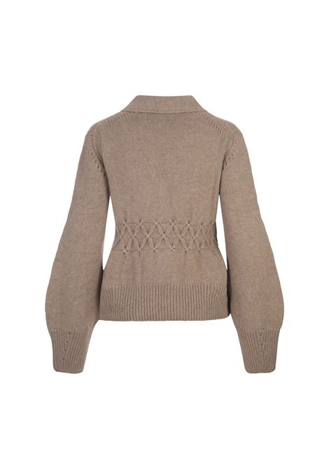 ERMANNO SCERVINO Cardigan In Cashmere Marrone Con Punto Smock - ERMANNO SCERVINO