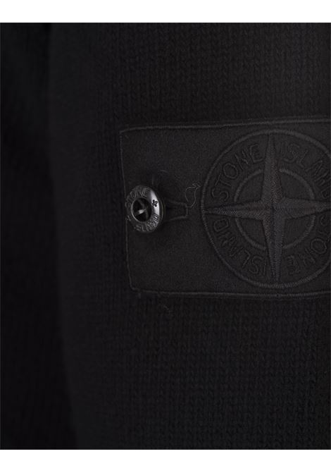 STONE ISLAND Cardigan In Lana Nero Con Zip E Cappuccio - STONE ISLAND