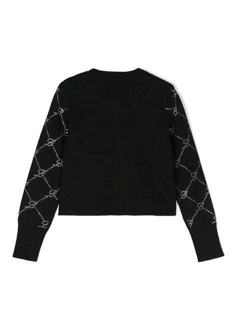 MISS BLUMARINE KIDS Cardigan Nero Con Motivo Monogram Di Strass - MISS BLUMARINE KIDS