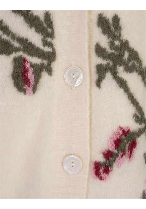 BLUMARINE Cardigan Over Bianco Con Rose Jacquard - BLUMARINE