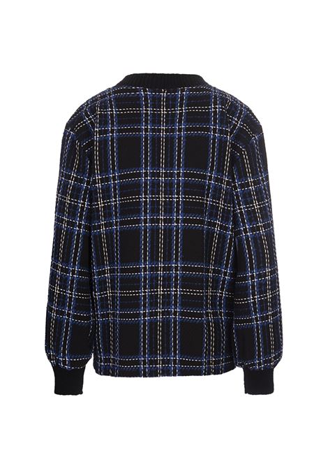 MSGM Cardigan Oversize In Tweed Blu Con Fantasia Maxi Check - MSGM