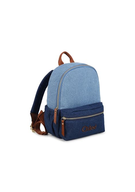CHLOÉ KIDS Zaino In Denim Blu Con Logo - CHLOÉ KIDS