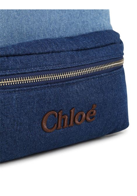 CHLOÉ KIDS Zaino In Denim Blu Con Logo - CHLOÉ KIDS