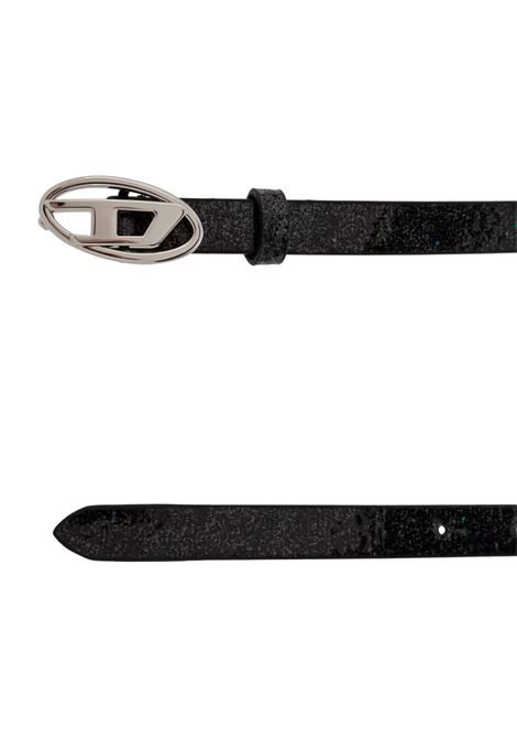 DIESEL Cintura B-1DR 15 In Pelle Lucida Glitterata Nera - DIESEL