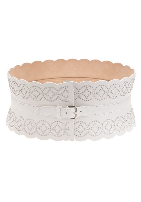 ALAIA Cintura Bustier In Pelle Bianca Con Motivo Geometrico Di Microborchie - ALAIA