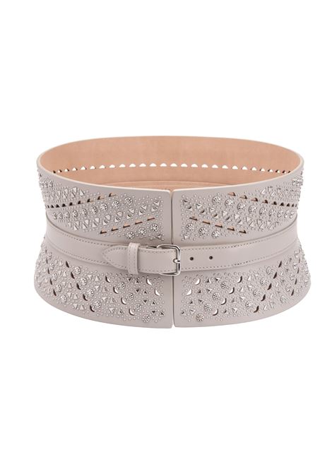 ALAIA Cintura Bustier In Pelle Grigio Perla Con Motivo Microborchie - ALAIA