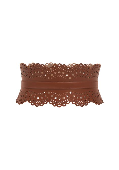 ALAIA Cintura Bustier In Pelle Traforata Cognac - ALAIA