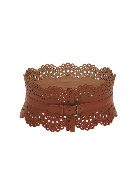 ALAIA Cintura Bustier In Pelle Traforata Cognac - ALAIA