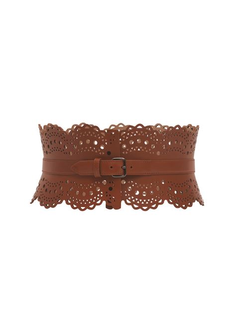ALAIA Cintura Bustier In Pelle Traforata Cognac - ALAIA