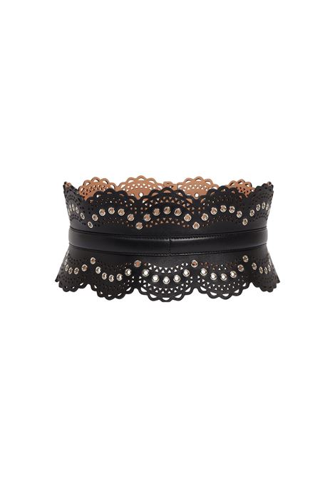 ALAIA Cintura Bustier In Pelle Traforata Nera Con Occhielli - ALAIA