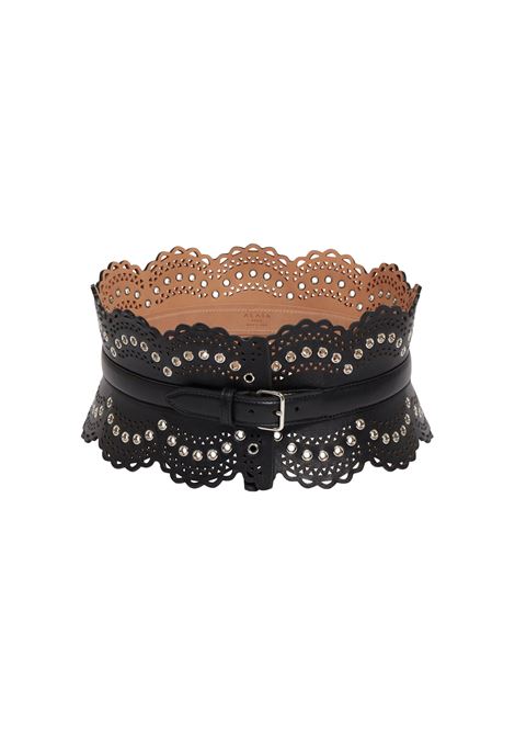 ALAIA Cintura Bustier In Pelle Traforata Nera Con Occhielli - ALAIA