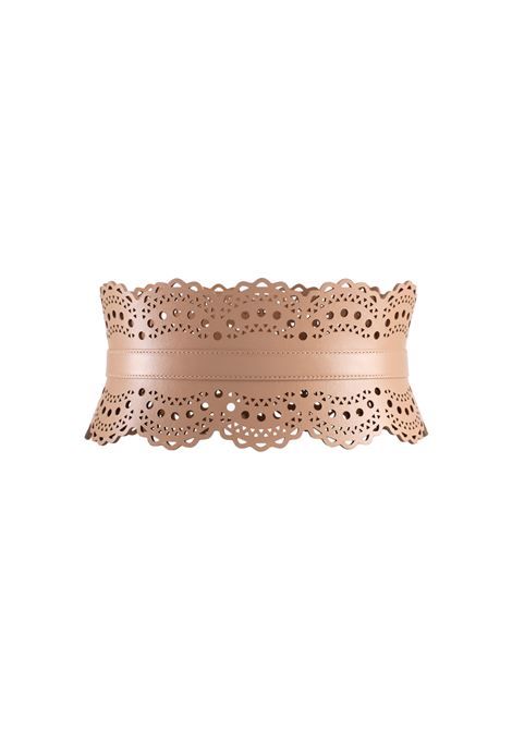 ALAIA Cintura Bustier In Pelle Traforata Sabbia - ALAIA