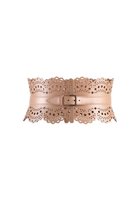 ALAIA Cintura Bustier In Pelle Traforata Sabbia - ALAIA
