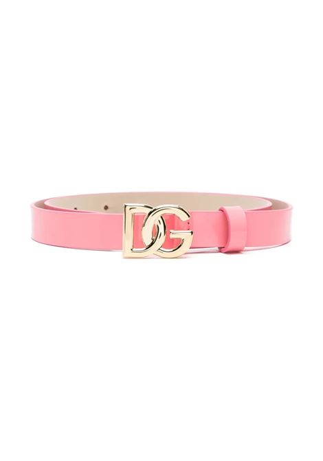 DOLCE & GABBANA KIDS Cintura In Vernice Rosa Blush Con Logo DG - DOLCE & GABBANA KIDS