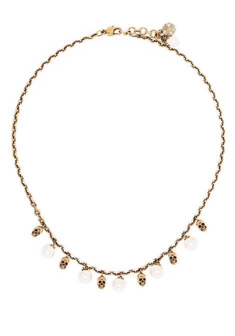 ALEXANDER MCQUEEN Collana Pearly Skull in Oro Anticato - ALEXANDER MCQUEEN