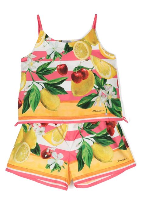 DOLCE & GABBANA KIDS Completo In Popeline Con Stampa Limoni e Ciliegie - DOLCE & GABBANA KIDS