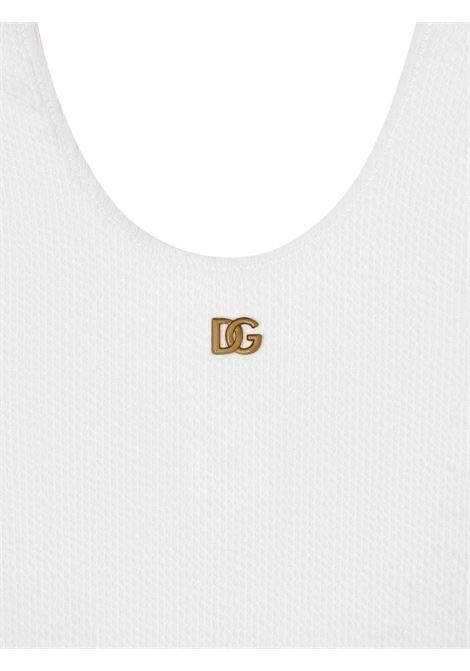 DOLCE & GABBANA KIDS Costume Intero Bianco Con Logo DG In Metallo - DOLCE & GABBANA KIDS