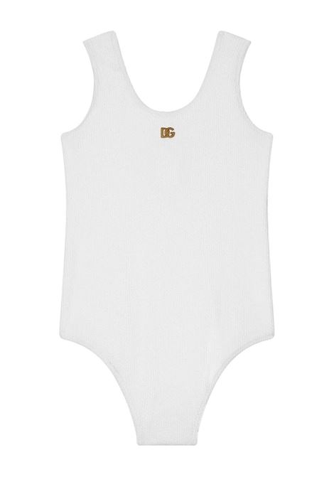DOLCE & GABBANA KIDS Costume Intero Bianco Con Logo DG In Metallo - DOLCE & GABBANA KIDS