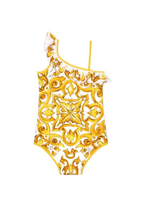 DOLCE & GABBANA KIDS Costume Intero Con Stampa Maiolica Gialla - DOLCE & GABBANA KIDS