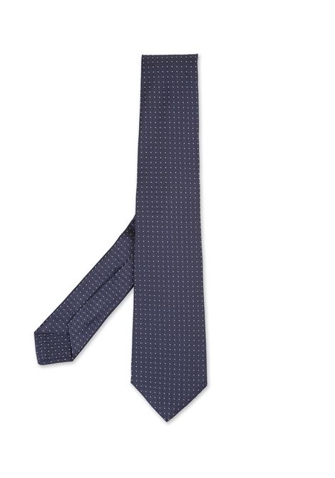 KITON Cravatta Blu Notte Con Micro Pattern Bianco - KITON