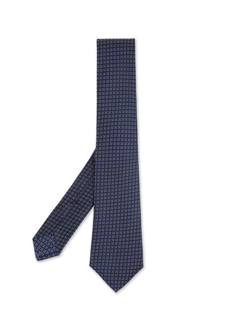 KITON Cravatta Blu Notte Con Micro Pattern Geometrico - KITON