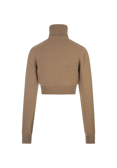 PALM ANGELS Dolcevita Crop Beige Con Slogan - PALM ANGELS