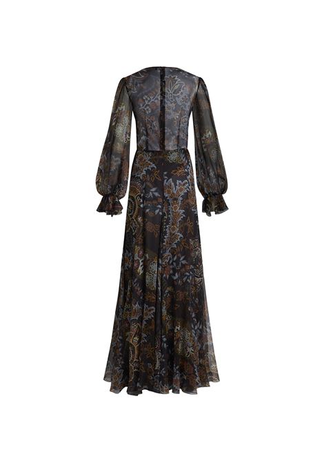 ETRO Abito Lungo In Seta Nera Stampata - ETRO