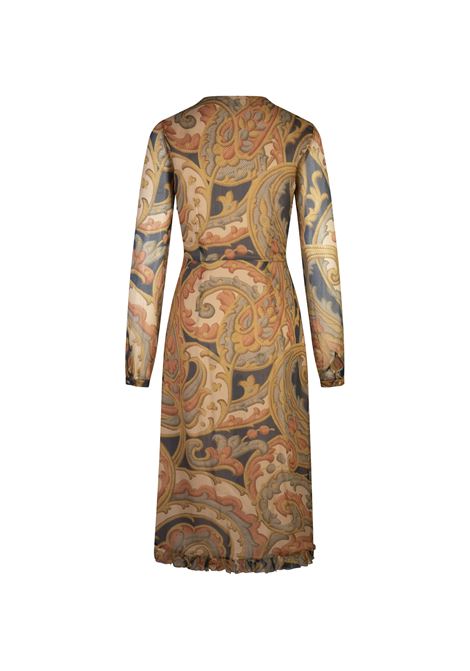 ETRO Abito Midi In Seta Blu Navy Stampata - ETRO