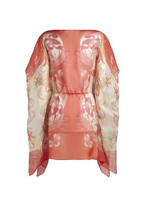 ETRO Caftano Corto In Seta Rossa Stampata - ETRO