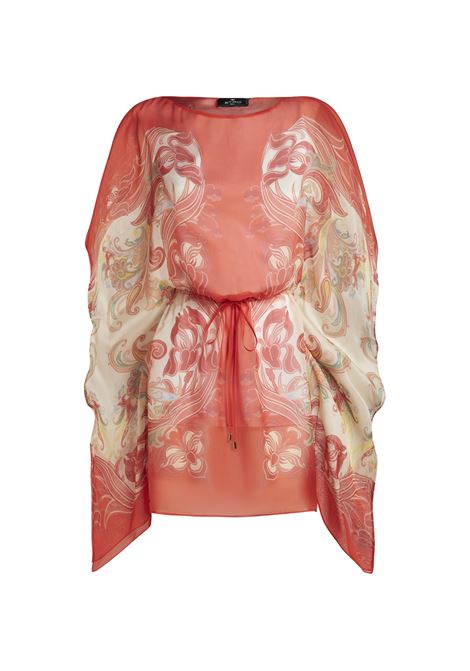 ETRO Caftano Corto In Seta Rossa Stampata - ETRO