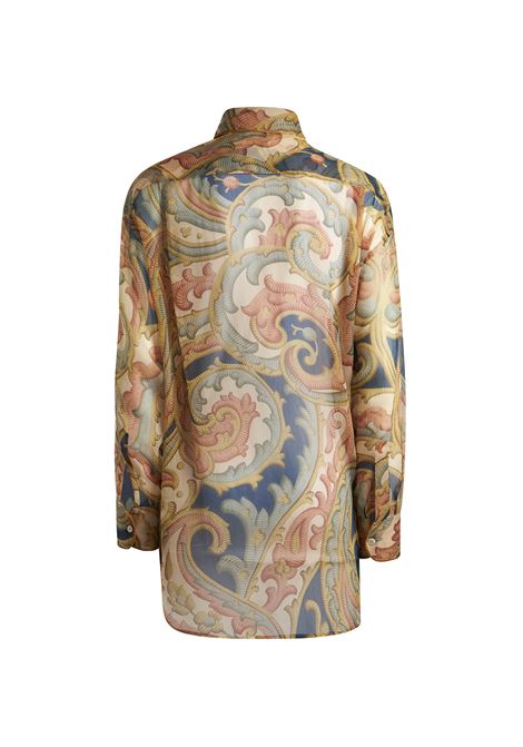 ETRO Camicia In Seta Blu Navy Stampata - ETRO