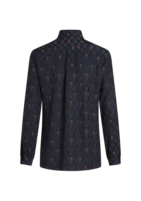 ETRO Camicia In Seta Jacquard Blu Navy - ETRO