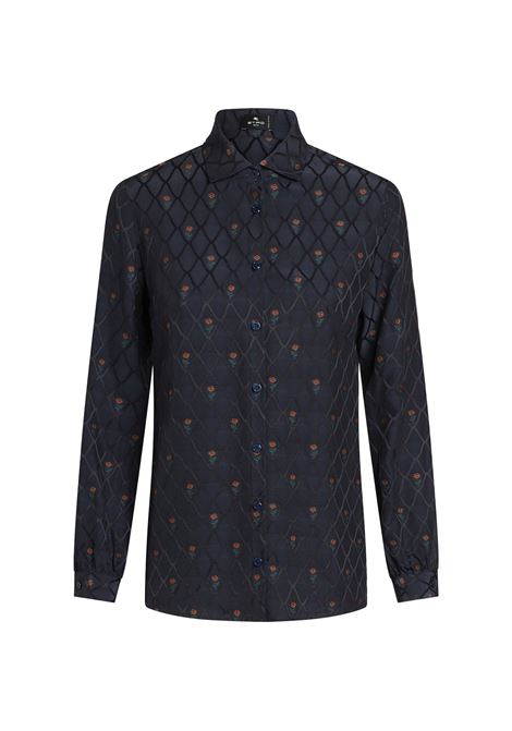 ETRO Camicia In Seta Jacquard Blu Navy - ETRO