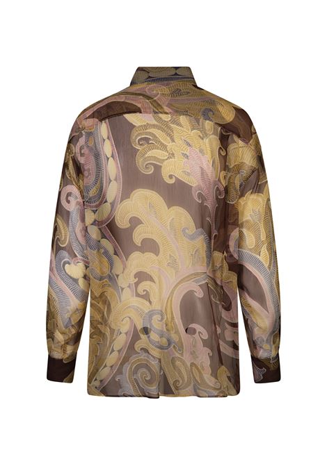 ETRO Camicia In Seta Stampata Bordeaux - ETRO