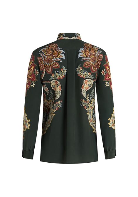 ETRO Camicia In Seta Verde Scuro Con Stampa - ETRO