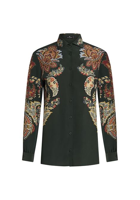 ETRO Camicia In Seta Verde Scuro Con Stampa - ETRO