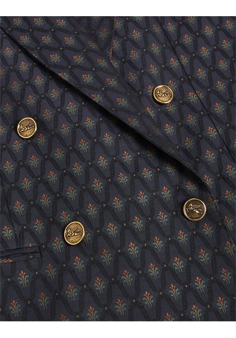 ETRO Giacca Doppiopetto In Lana Jacquard Blu - ETRO