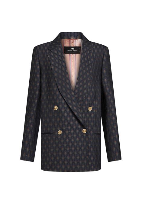 ETRO Giacca Doppiopetto In Lana Jacquard Blu - ETRO