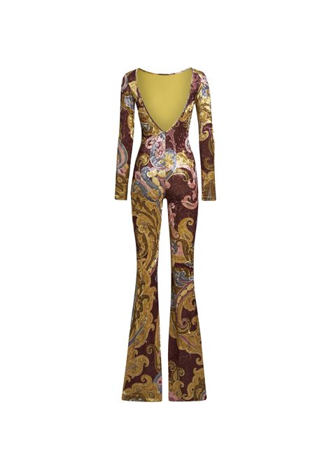 ETRO Jumpsuit In Ciniglia Stampata Bordeaux - ETRO