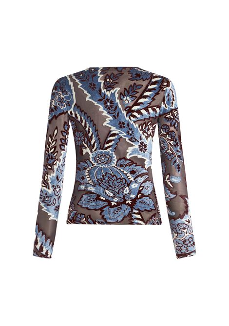 ETRO Top Azzurro In Tulle Jacquard Velluto - ETRO