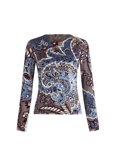 ETRO Top Azzurro In Tulle Jacquard Velluto - ETRO