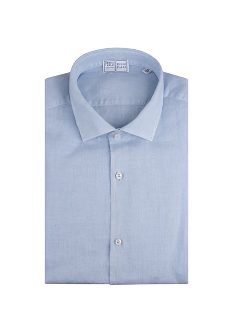 FEDELI Camicia Classica In Lino Azzurro - FEDELI