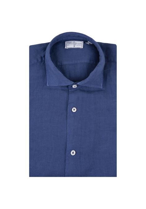 FEDELI Camicia Classica In Lino Blu - FEDELI
