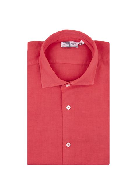 FEDELI Camicia Classica In Lino Rosso - FEDELI