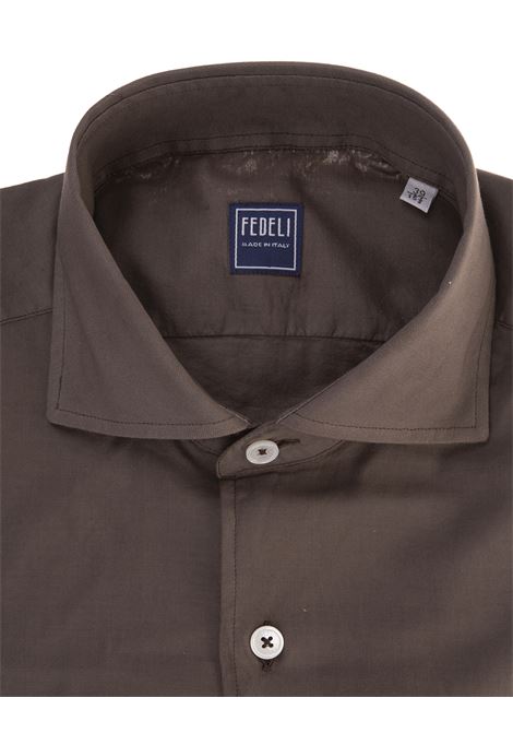 FEDELI Camicia Classica In Popeline Marrone - FEDELI