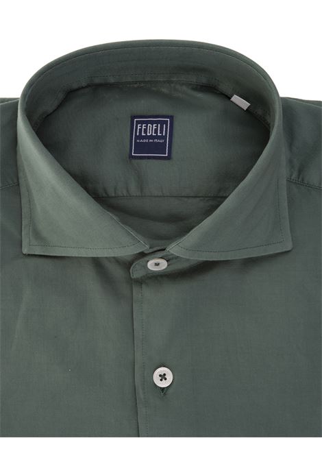 FEDELI Camicia Classica In Popeline Verde - FEDELI