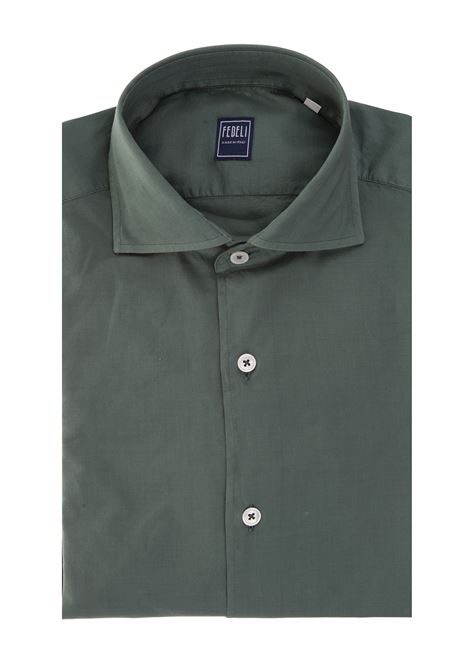 FEDELI Camicia Classica In Popeline Verde - FEDELI