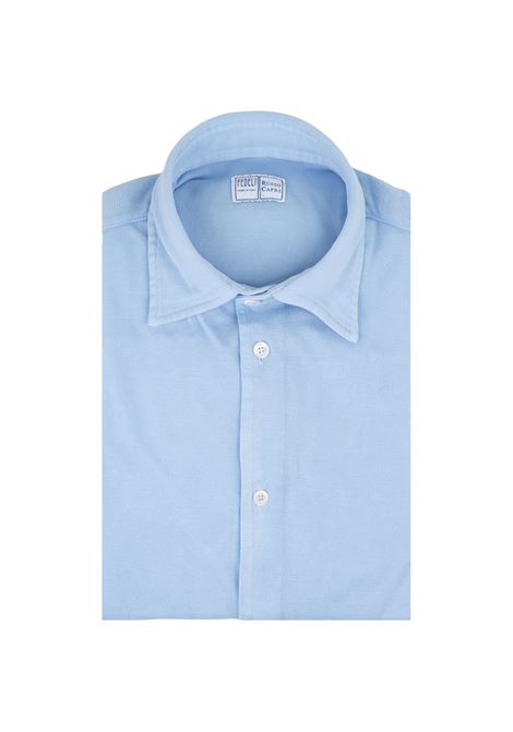 FEDELI Camicia In Piquet Di Cotone Azzurro - FEDELI