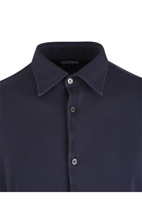 FEDELI Camicia In Piquet Di Cotone Blu Navy - FEDELI